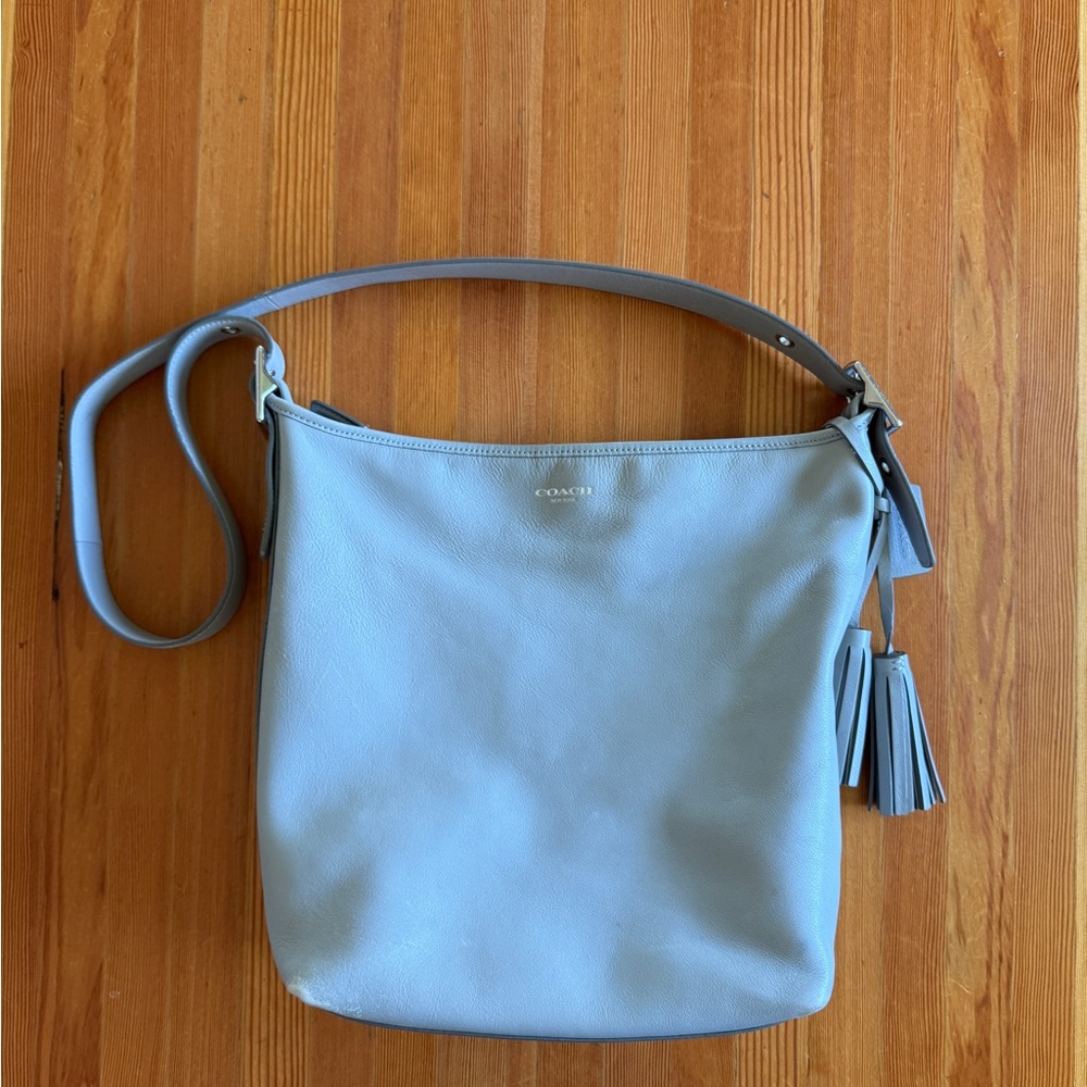 Coach Gray Leather Shoulder Bag - Duffle Bag with Tassels